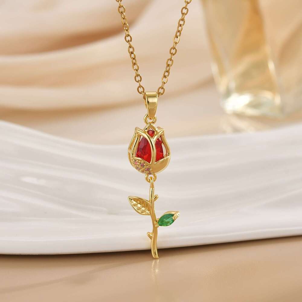 Summer Fresh Romantic Rose Flower Elegant Light Gorgeous Accessory High-End Versatile Non-Fading Necklace B77