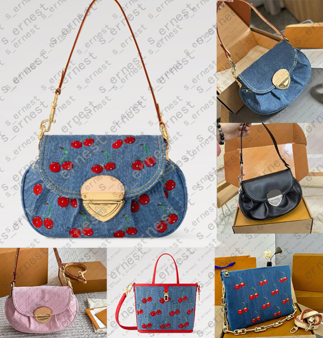 Designer x TM cherry denim canvas sac Hobo Crossbody Bag Women Fashion Casual Underarm Handbag Shoulder Bag Female Messenger Bag
