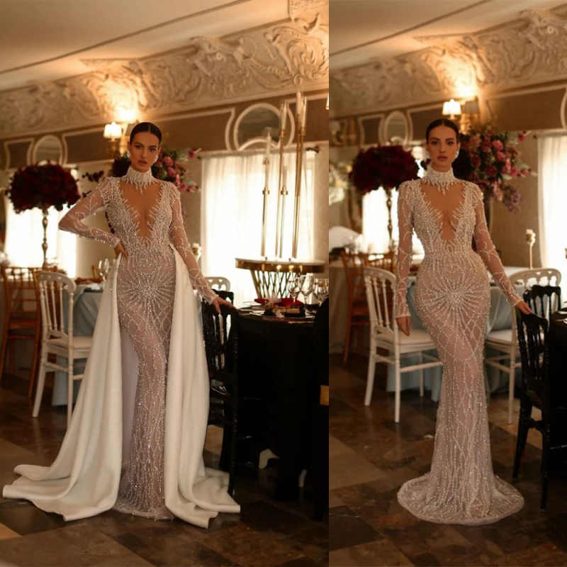 Graceful Mermaid Wedding Dresses With V-Neck Sequins Rhinestone Appliques Sweep Train High Quality Bridal Gowns Wedding Vestidos De Novia