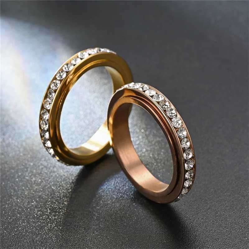 Stainless Steel Cubic Zirconia Rotatable Chain Couple Rings Anti Stress Anxiety Fidget Spinner Ring Wedding Band Knuckle Jewelry S250716