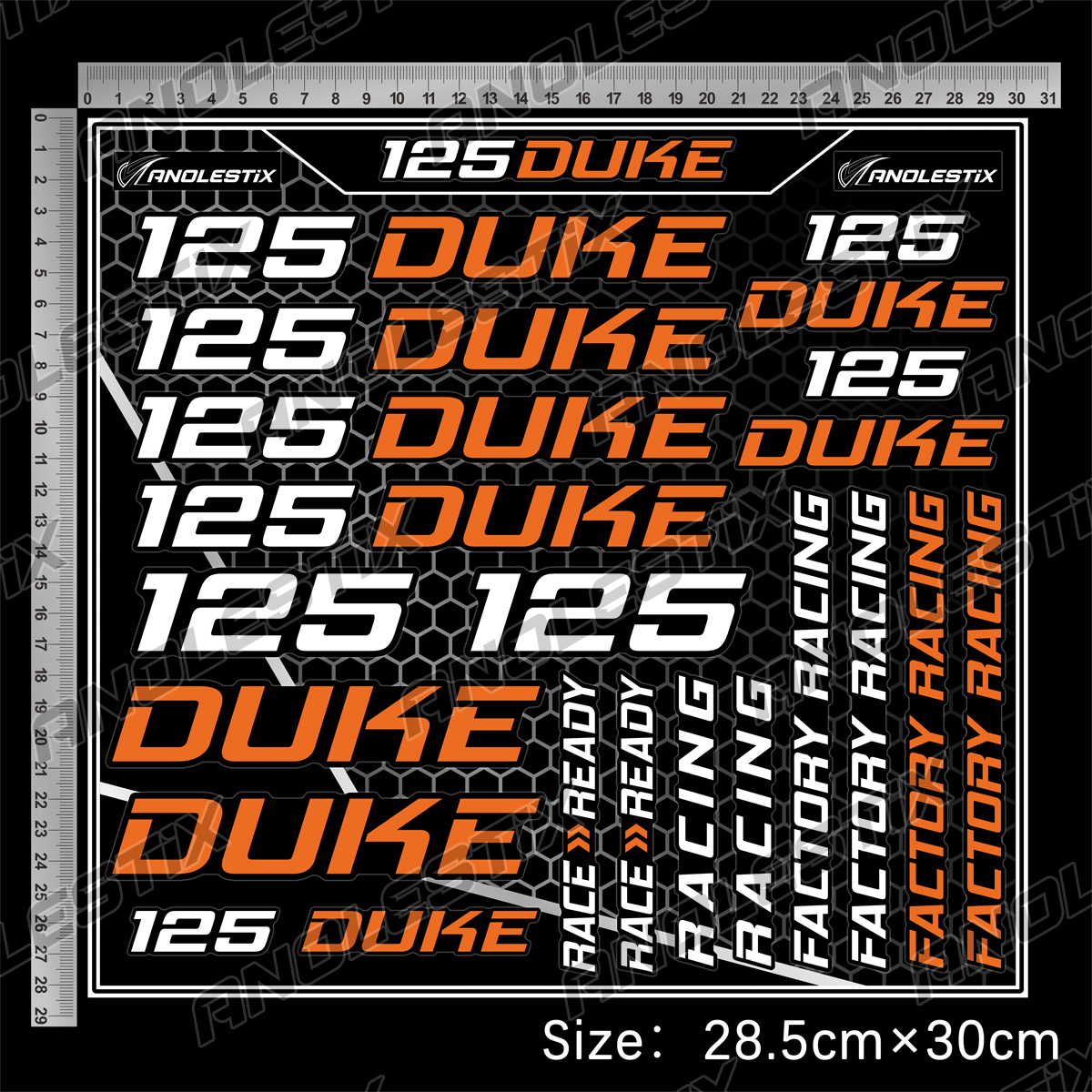 AnoleStix Vinyl Motocross Motorcycle Stickers Logo Set Emblem Tank Helmet Decals For KTM 125 Duke