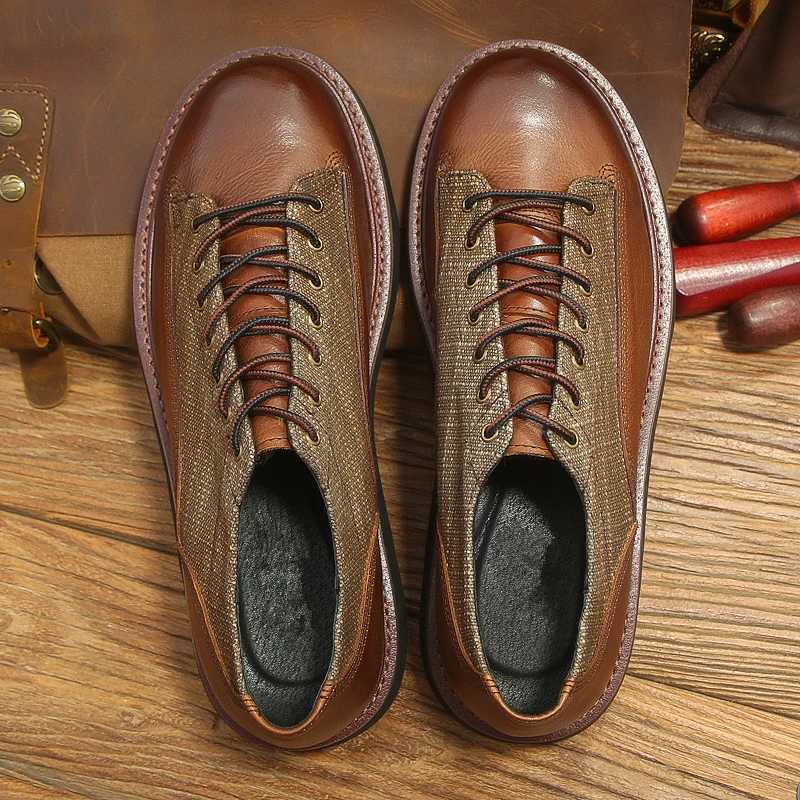 Mature Mens Short Face Round Toe Retro Casual Oxfords Businessman Cowhide Basic Daily Lace Up Office Shoes W250716
