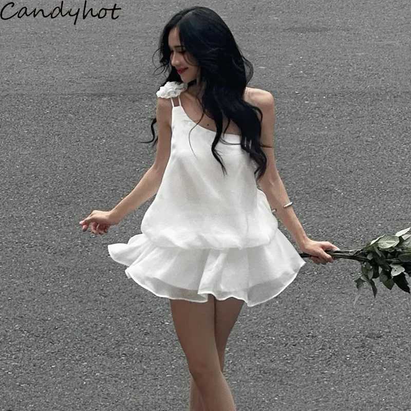 Candyhot Solid Ruffle Chic Single Shoulder Backless Elegant Bodycon Mini Dress Spring Summer Prom Party Evening Women Dresses R250716