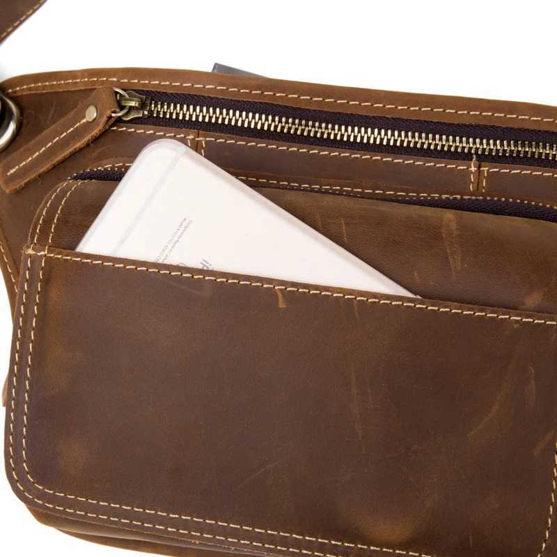 Mens genuine leather bag multi-functional crossbody waist bag for casual sports