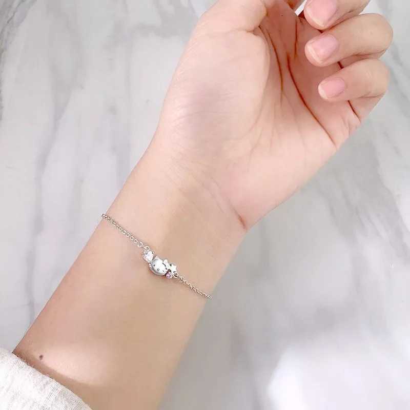 Sanrio Kawaii Anime Figures Hello Kitty Silver Bracelet Cute Charm Bracelets Bangles Pendant Girly Heart Hand Accessories Giftw250716