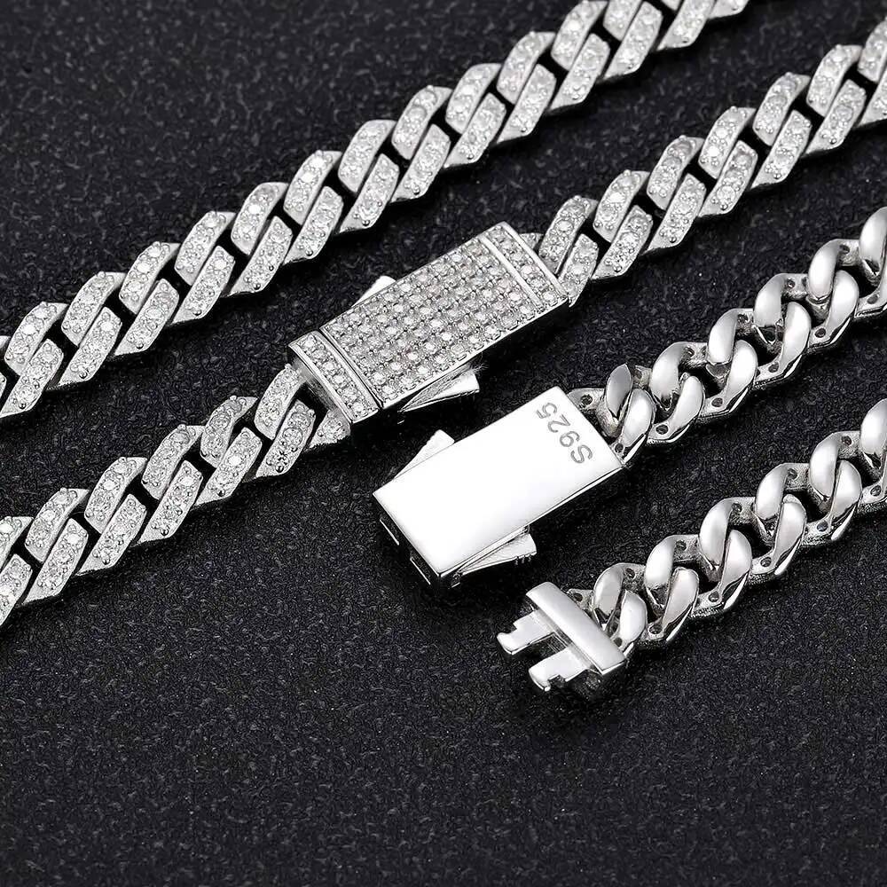 Wholesale Luxury 925 Sterling Silver Jewelry 8mm Custom Necklace Iced Out Cuban Link VVS Moissanite Diamond Cuban Link Chain