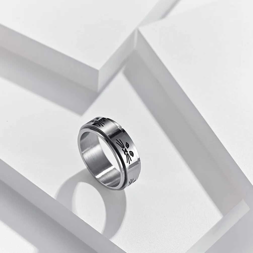 Hollow out cat Animal Stainless Steel Anti Stress Ring For Girl Anxiety Relief Spinning Knuckle Ring Fidget Metal Spinner Anillo S250716