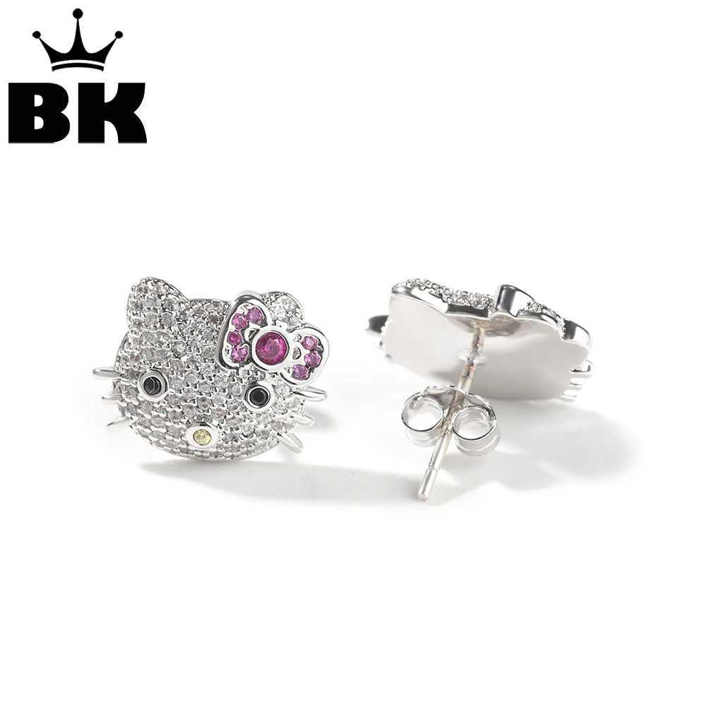 Sanrio THE BLING KING Kawaii Cat Earrings for Women Full Iced Out Cubic Zirconia Bling Stud Earring Fashion Hip Hop Jewelry w250716