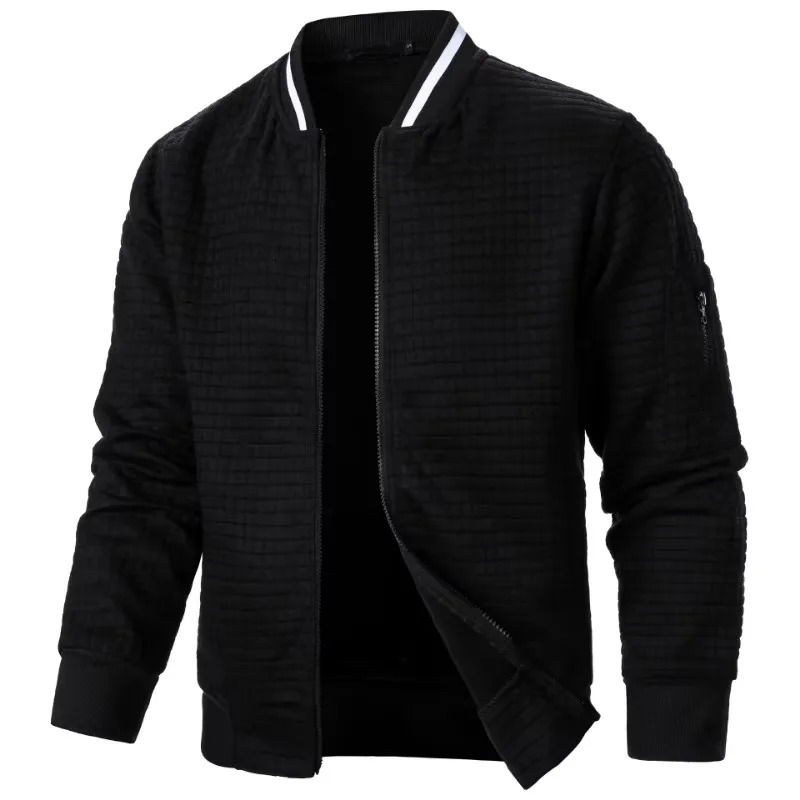 Mens Long Sleeve Zipper Jacket Coats Stand Up Sweatshirts Outdoor Streetwear Autumn Warm Solid Color Baseball Jacket Men 250716