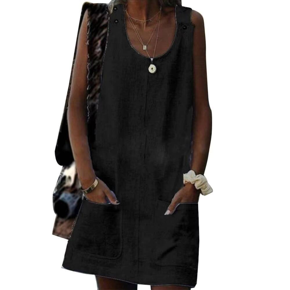 Women Summer Mini Dress Sleeveless Casual Dresses Beach Pocket Button Sundress women vestido de m dongdumaoyi