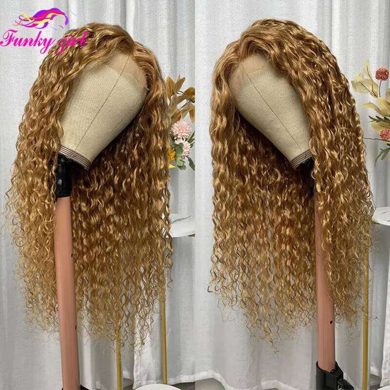 Honey Blonde Water Wave Human Hair 27 Colored Front 13X6 Deep Curly Lace Frontal Wigs For Women Brazilian Remy Wig