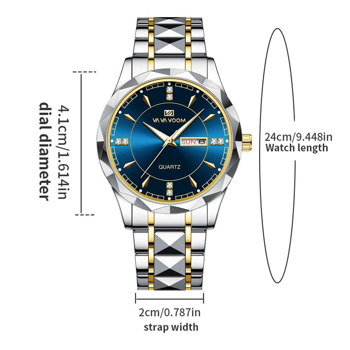 VA VO Brand Luxury Business Style Quartz Movement Stainless Steel 3Bar Waterproof Cndar Rhinestone Sports es Y250715