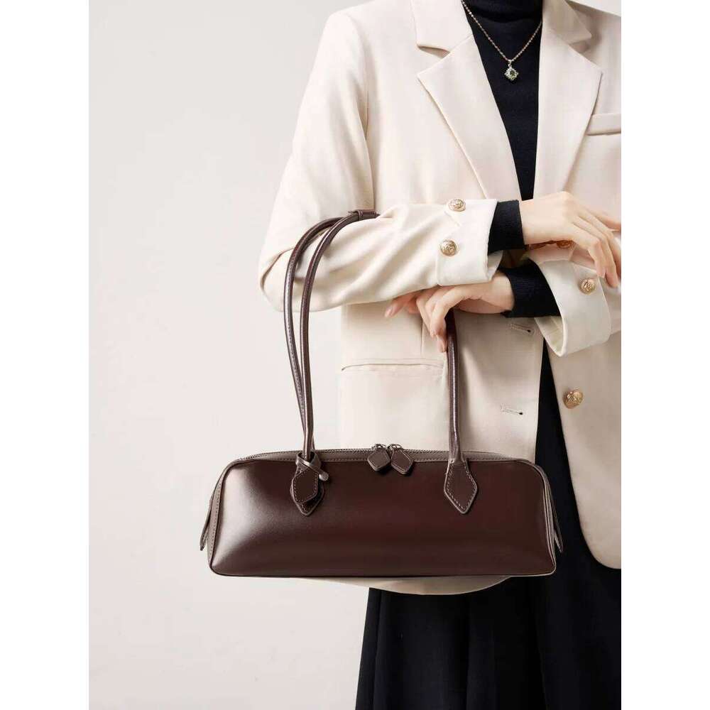 Cow Split Leather Baguette Design Vintage Shoulder Female shopping Cowhide Underarm Bag Gift For Women