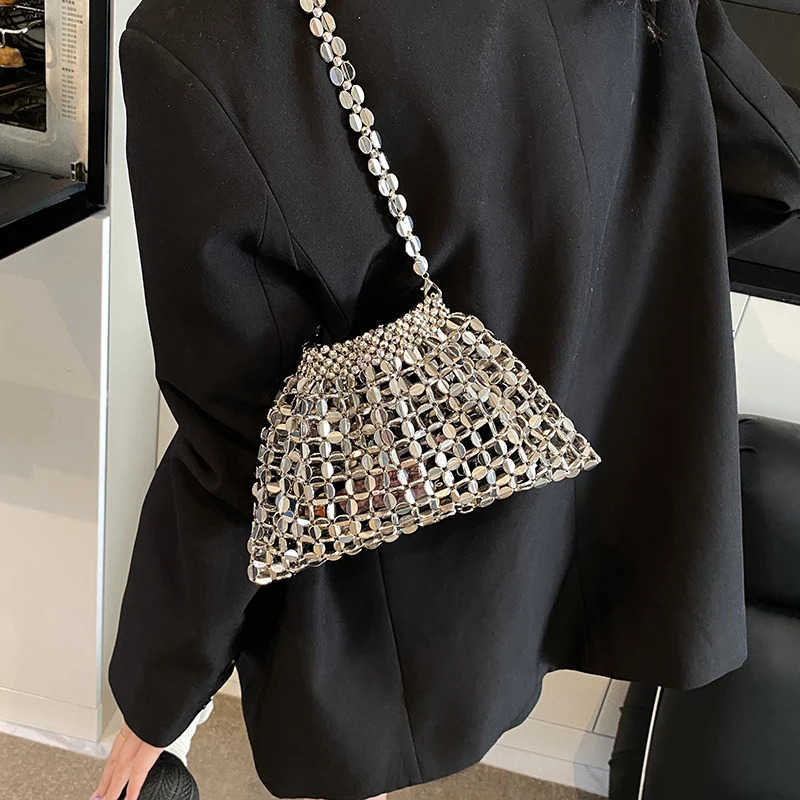 Faionable Silver Hollow Woven Bag Womens Underarm Crossbody Phone Bag Spring Summer New Sle Single Shoulder Handbag M250716