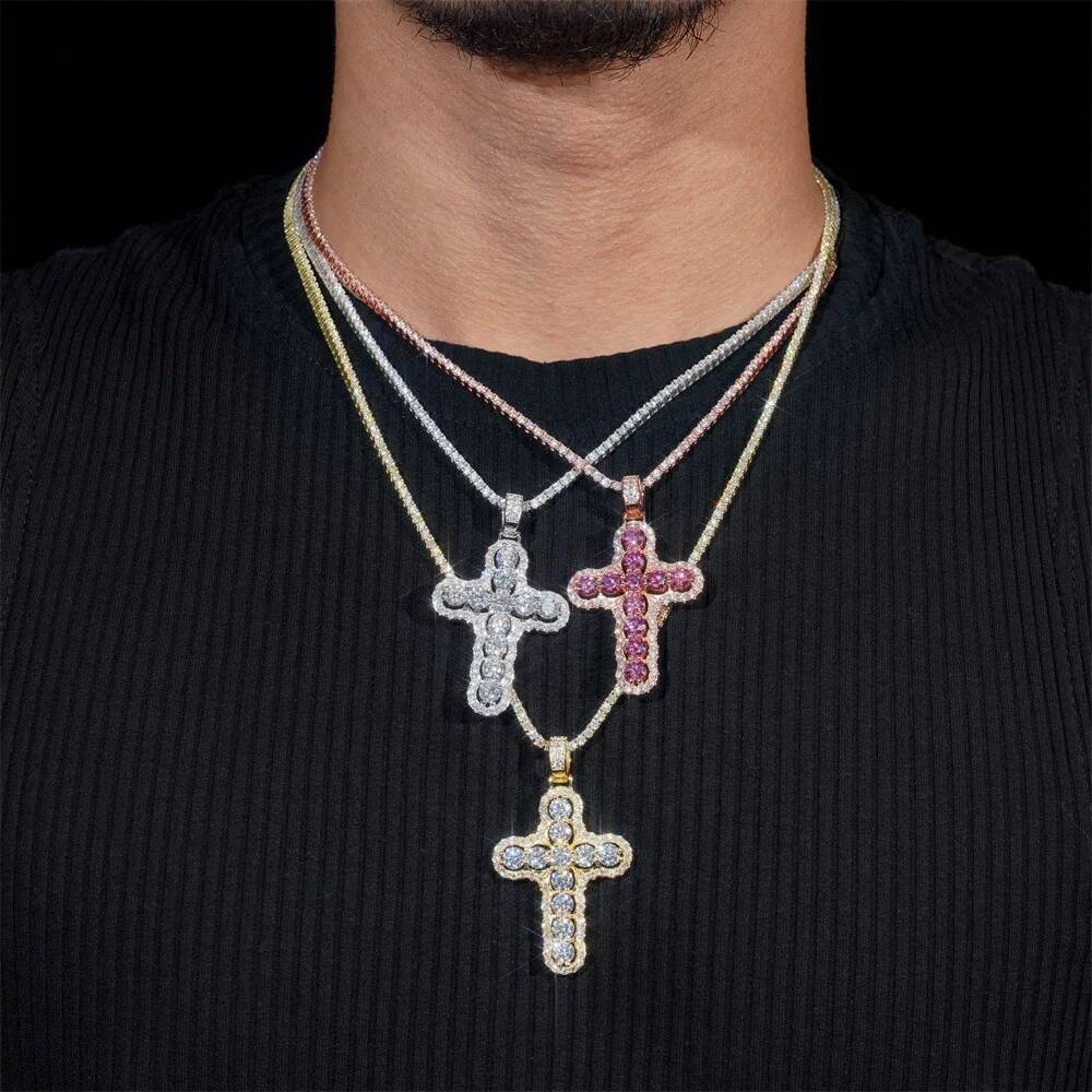 Colorful Moissanite Cross Pendant 925 Silver GRA certification Suitable for 3mm Tennis Chain