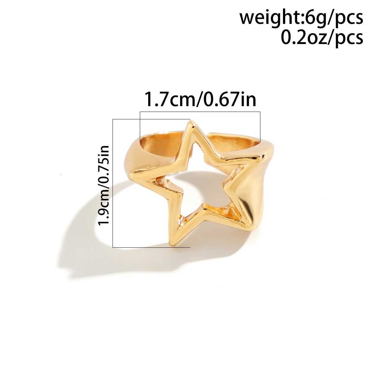 New Punk Hollow Out Thick Geometric Star Open Ring for Women Men Minimalist Silver Color Ring Party Hip Hop Jewelry S250716