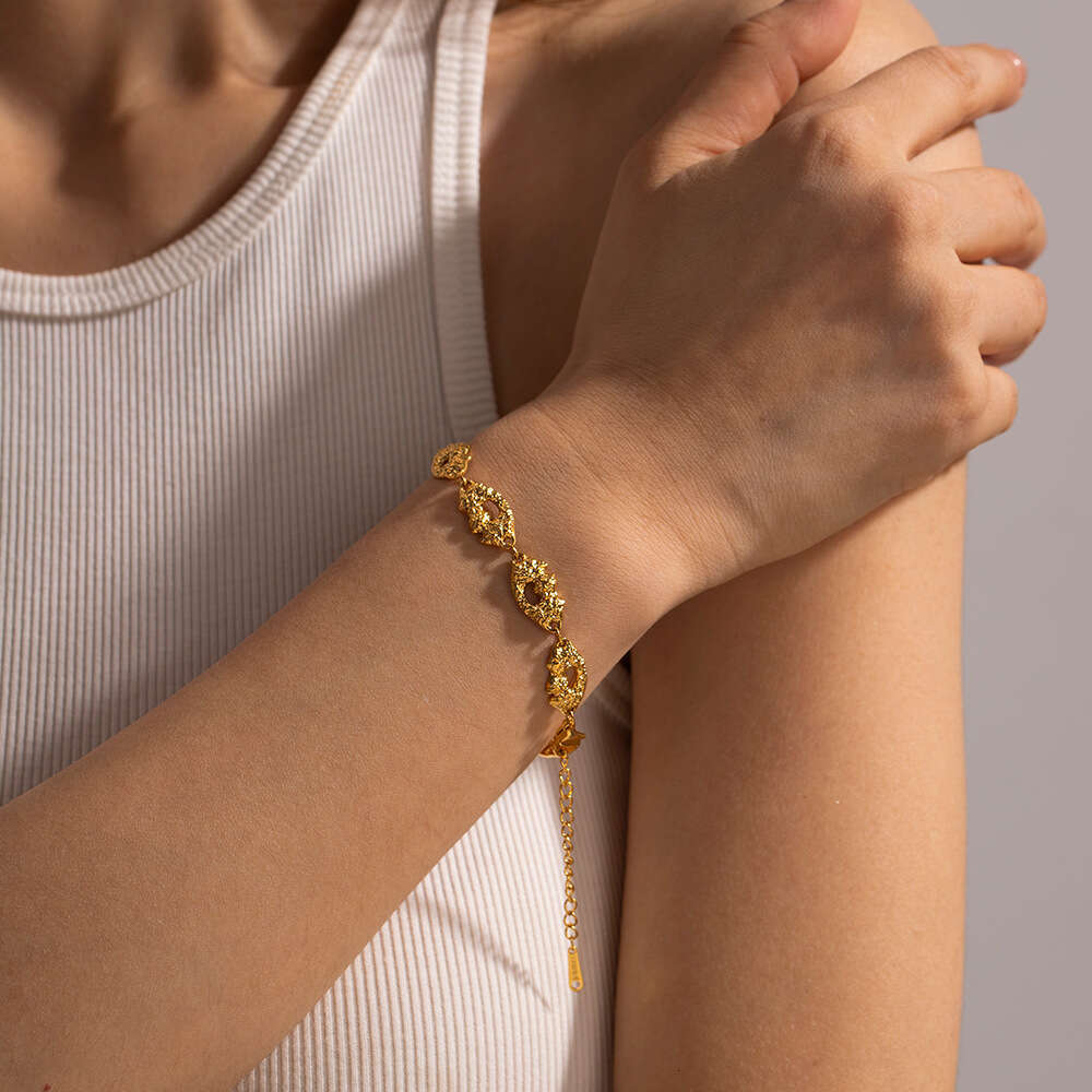 New Stainless Textured Bracelet Niche Exaggerated Style Matte Design Titanium Steel Gold-Plated Jewelry