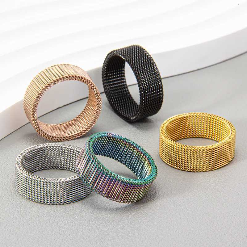 New Fashion Titanium Steel 8MM Grid Mesh Ring Woman For Men High Quality Simple Multi-color Jewelry Party Gifts S250716