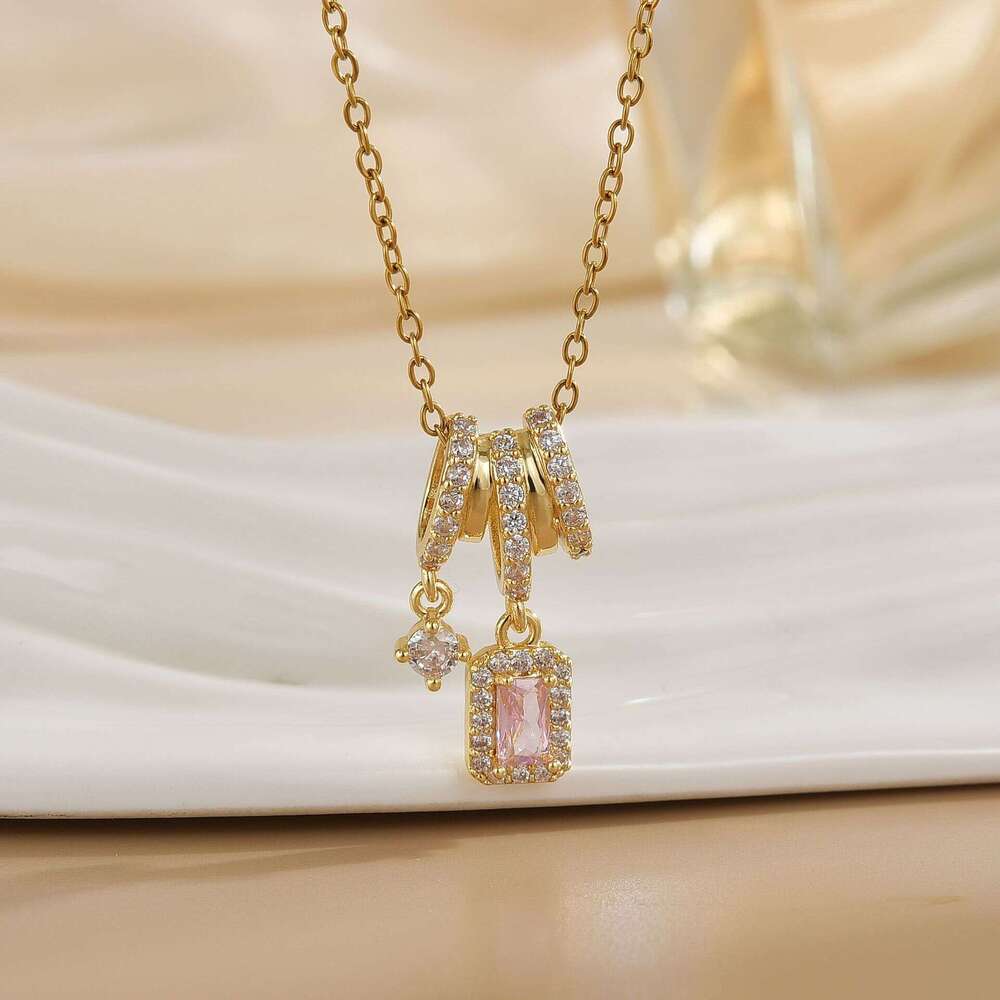 Korean Style Sweet Star Zircon Niche Design Sugar Cube Titanium Steel Necklace For Women Fashionable Temperament Collarbone Chain 5Bc