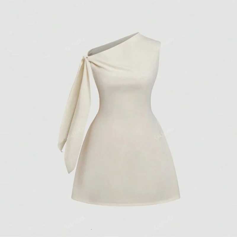 Sexy Sleeveless One Shoulder Mini Dress Lace Up Slimming High Waist Solid Mini Dresses Summer New Elegant Lady Party Clothing R250716