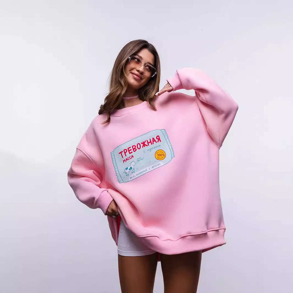 Cow Autumn Fashion Casual Letter Print Loose Crewneck Sweatshirt B5