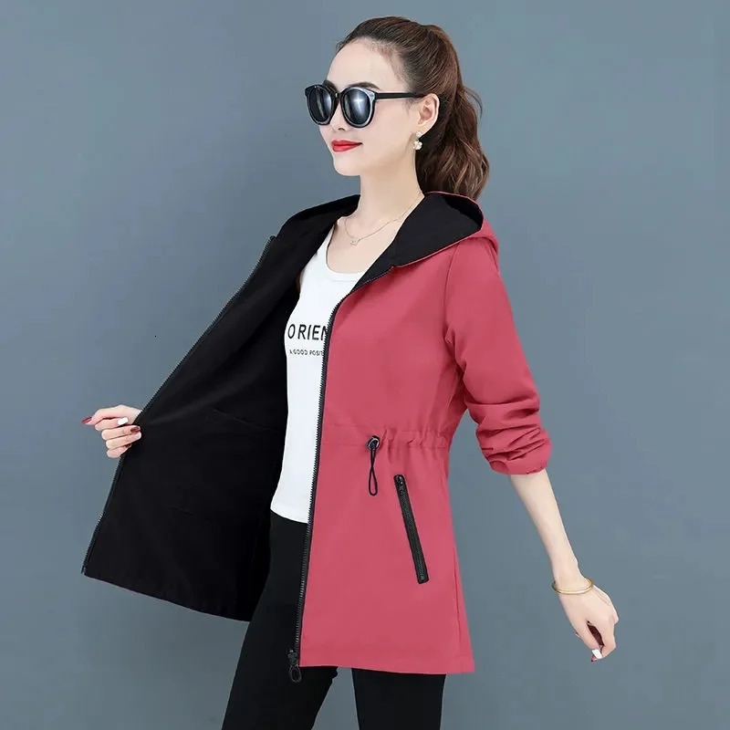 Double-Sided Trench Coat Women Korean Casual Spring Autumn Loose Mid Long Windbreakers Female Outerwear Gabardina Mujer 250715