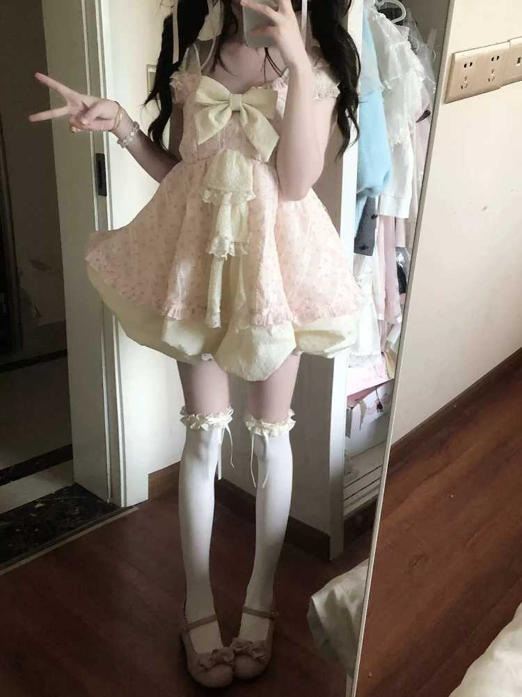 Japanese Sweet Print Patchwork Fairy Dress Summer New Design Sense Sleeve Women Party Dresses Harajuku Kawaii Slim Outfits 2025 R250716