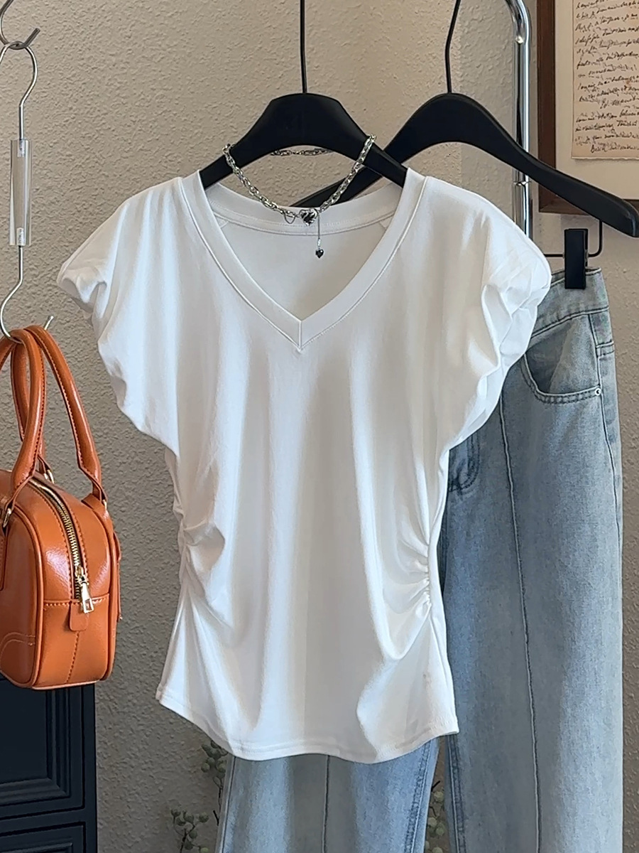 Summer New Women S T Shirt Right Shoulder Puff Sleeve Short For Design Sense Ins Slim Fit Korean Version Versatile Sweet Spicy Girl Top Designer