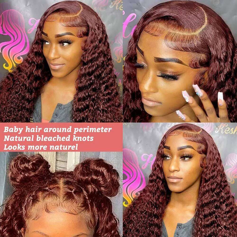 13x4 Reddish Brown Wave Frontal 13x6 HD Lace Front Wigs For Women Deep Curly Human Hair 4x4 Closure Wig