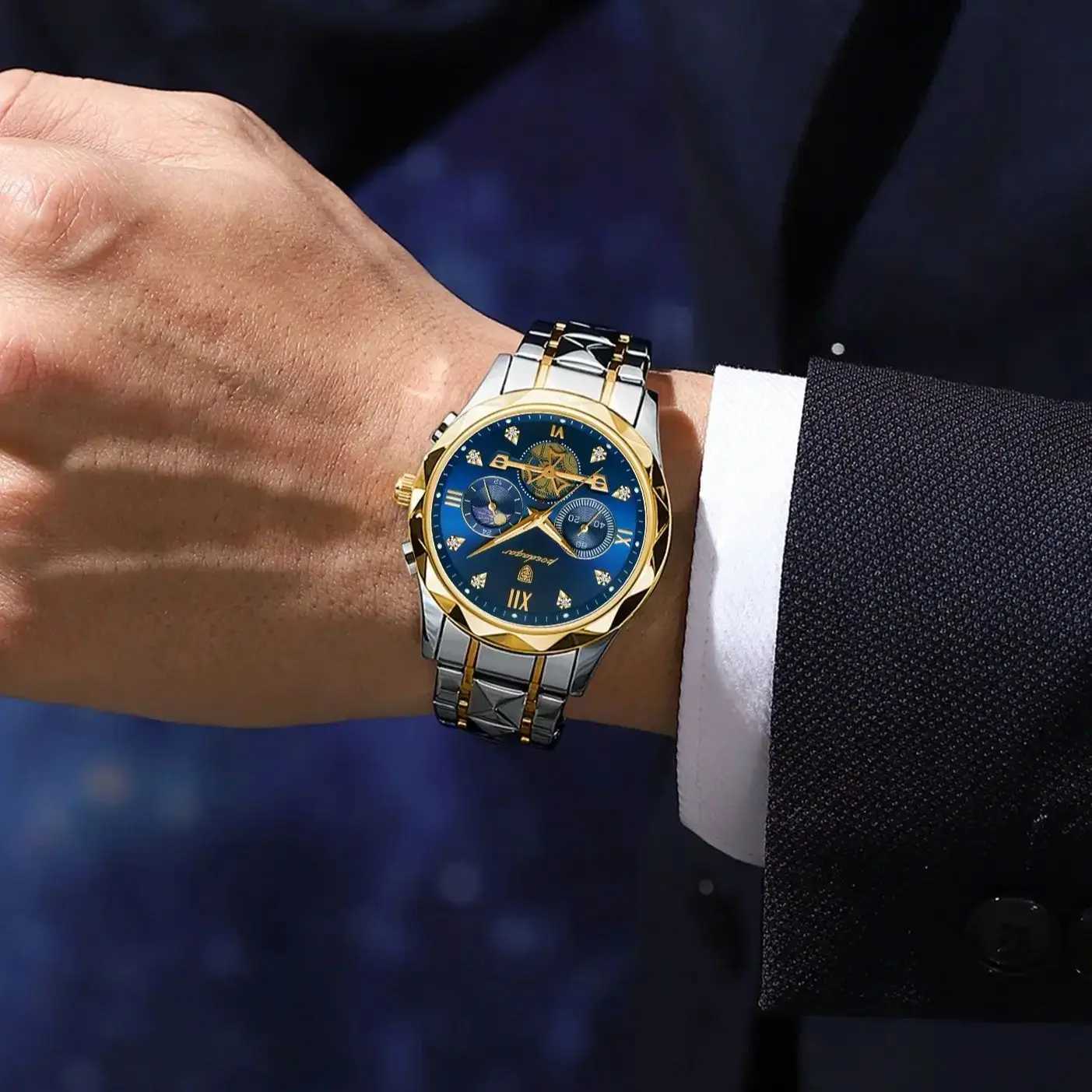 POEDAGAR Luxury Mens Wrist Chronograph Waterproof Luminous Mens Stainless Steel High Quality Sport Mens Quartz Watch Y250715