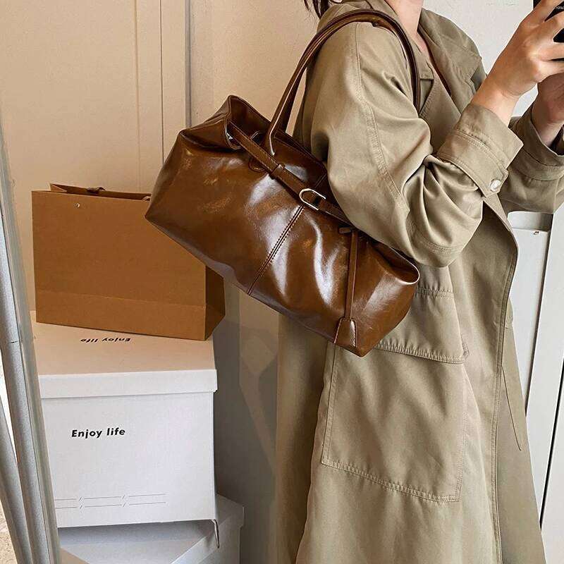 2025 New Lady's Handbag Vintage Brown Shoulder with Short Handle Women PU Leather Bag Large Capacity Brand Tote Bags