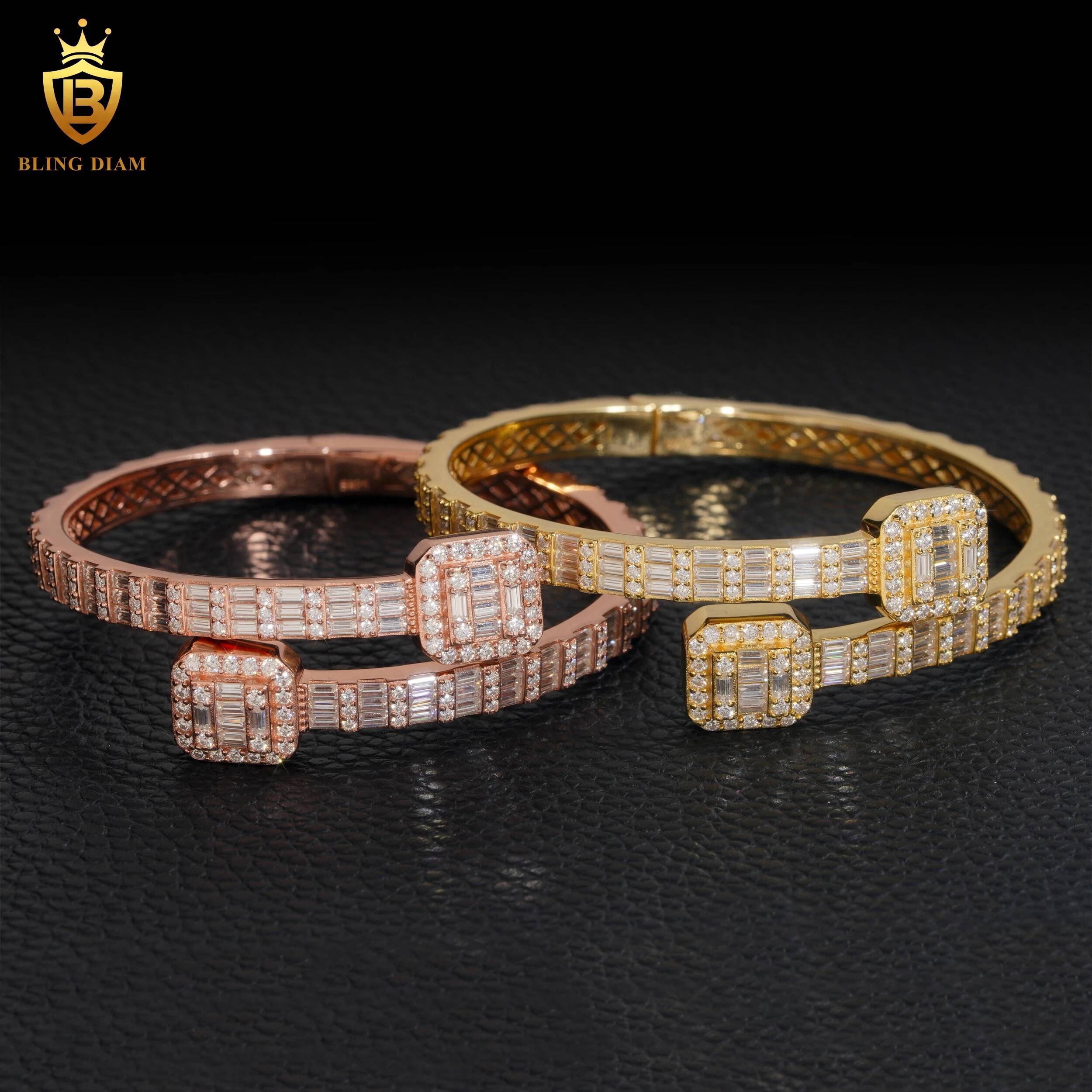 S925 Silver D Color Baguette Design Cuff Bracelet High Quality Drop Iced Out Moissanite Hip Hop Jewelry