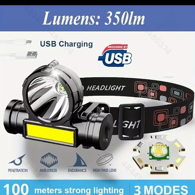 Portable Fishing Headlamp with USB Charging COB Side Light for Outdoor Use