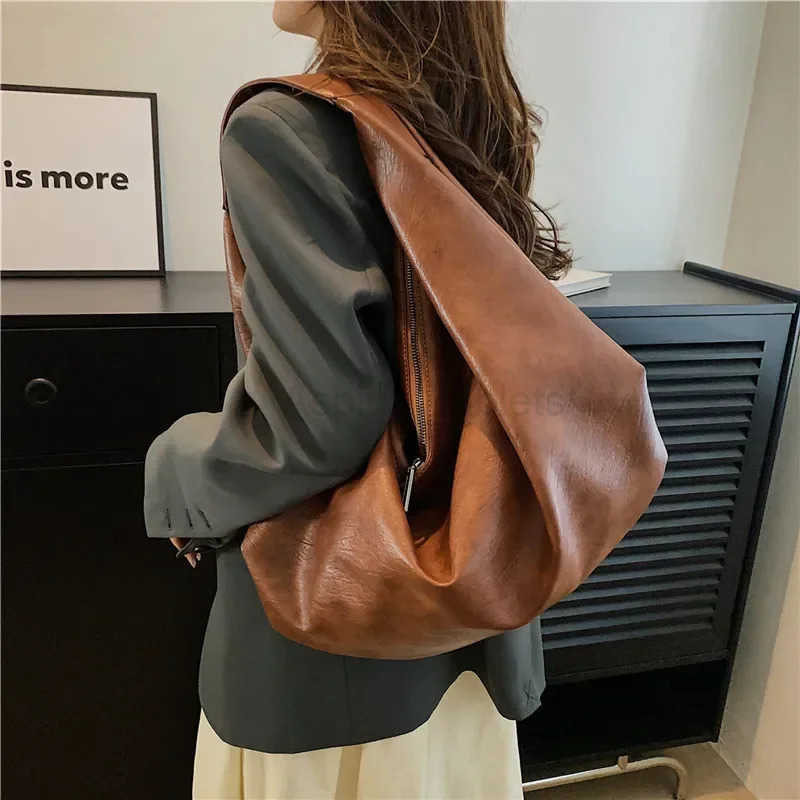 Big Black Shoulder Bags for Women Large Hobo Shopper Bag Solid Color Quality Soft Leather Crossbody Handbag Lady Travel Tote Bag M250716