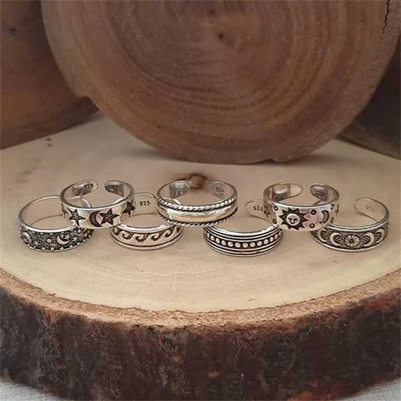 7Pcs Vintage Carved Star Moon Toe Rings Kits Bohemian Adjustable Opening Finger Ring for Women Boho Beach Foot Toe Ring Jewelry S250716