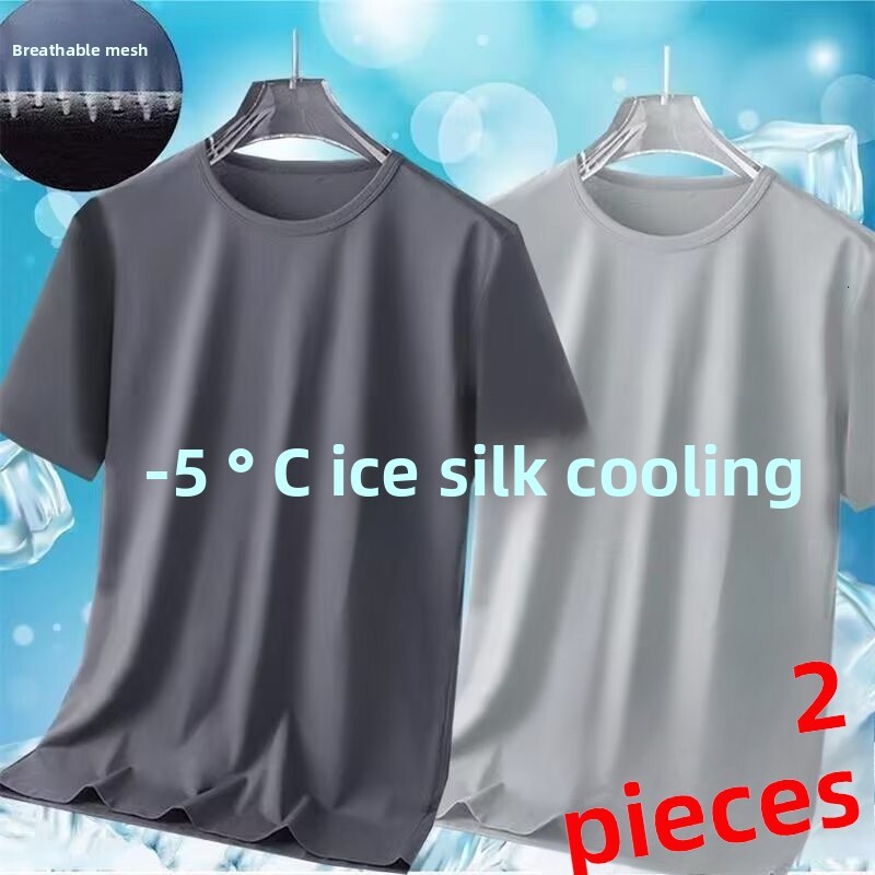 Ice Silk Mesh for Men, Summer Solid Color, Loose Fit, Plus Size, Quick-Dry, Breathable, Sports Short Sleeve, White T-Shirt m178