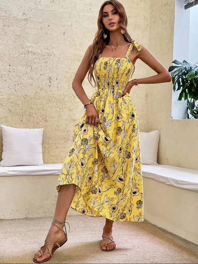 Sexy Floral Long Dress Women Fashion Backless Sleeveless Bandage Beach Sundress Casual Green Summer Ladies New In Dresses dongdumaoyi