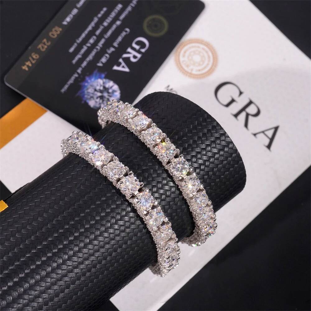 S925 Silver 6.5mm Moissanite Tennis Chain Side Stone Hip Hop Necklace with Certificate Fashion Jewelry Gift