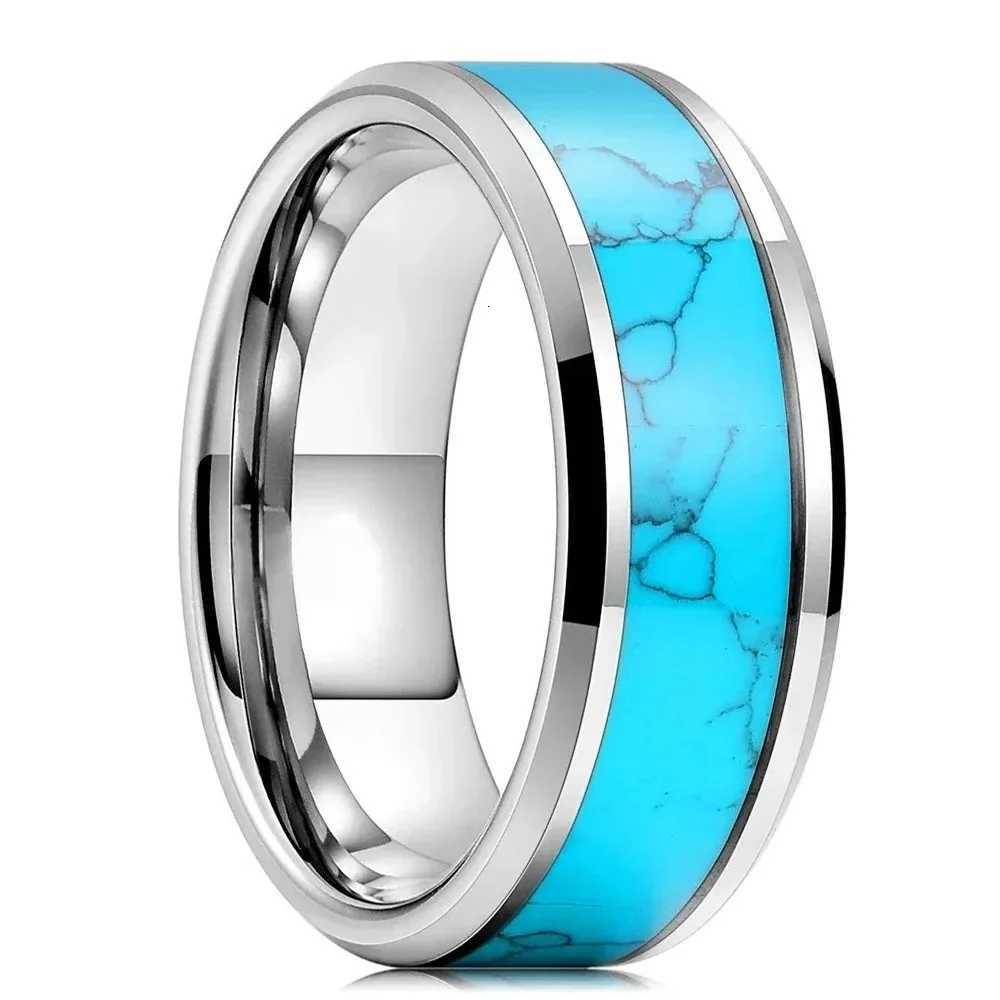 Fashion 8mm Men Stainless Steel Rings Inlay Blue turquoise Rings For Men Women Wedding Engagement Band Jewelry Gift Wholesale S250716