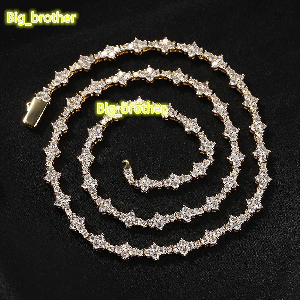 moissanite chain Gold Plated Diamond Women Tennis Chain Hip Hop Brass Metal Iced Out Cross Tennis Link Chains for Men
