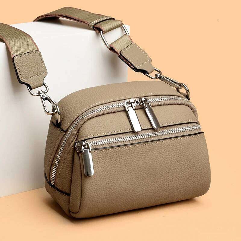 High Quality Genuine Leather Women Spring And Summer New Oxskin Classic Double Zipper Single Shoulder Crossbody Bag Handbag
