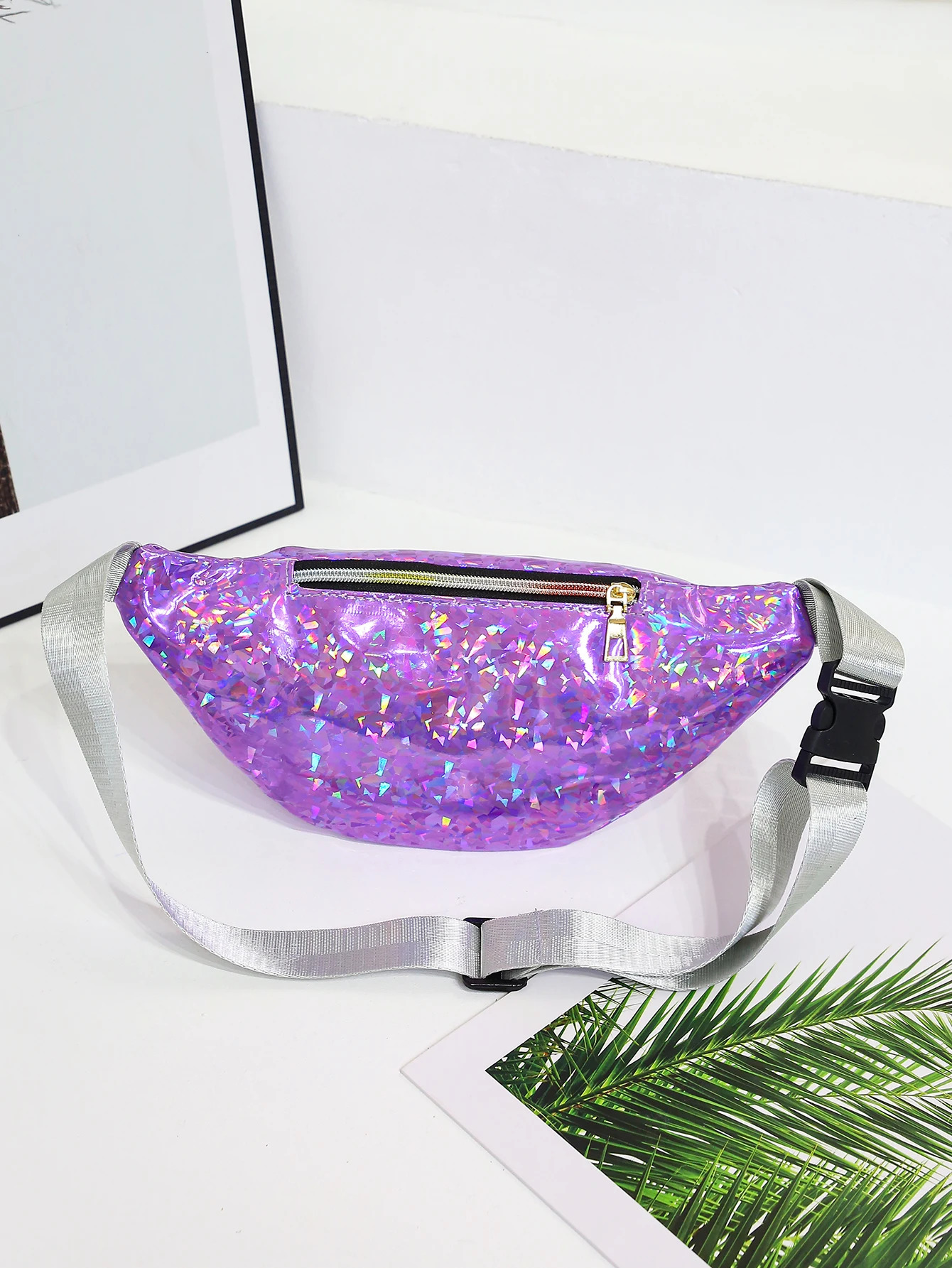 Holographic Waist Bags Women Silver Fanny Pack Female Belt Bag Black Geometric Waist Packs Laser Chest Phone Pouch Bum Bag 250714