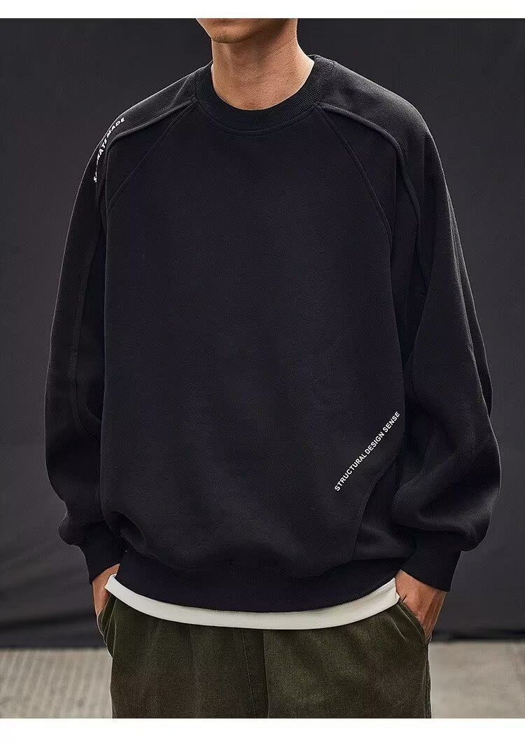 C40355 new heavy thickened fried flower men's sweatshirt round neck loose drop shoulder sleeve men's sweatshirt sweatshirt bottoming shirt t