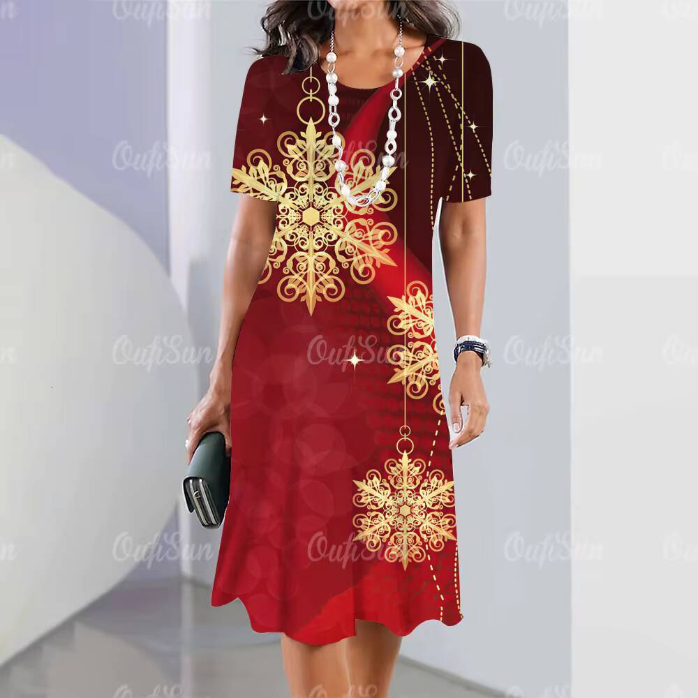 2024 New Womens Graphic Print Elegant Beautiful Midi Dresses Plus Size Female Summer One-piece Dress Free Shipping dongdumaoyi