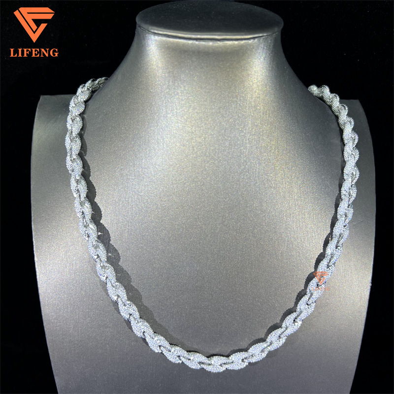 8mm 925 Silver Luxury Hip Hop Mens Rope Chain Necklace Pass Diamond Tester Moissanite for Gift Engagement Full Iced VVS1