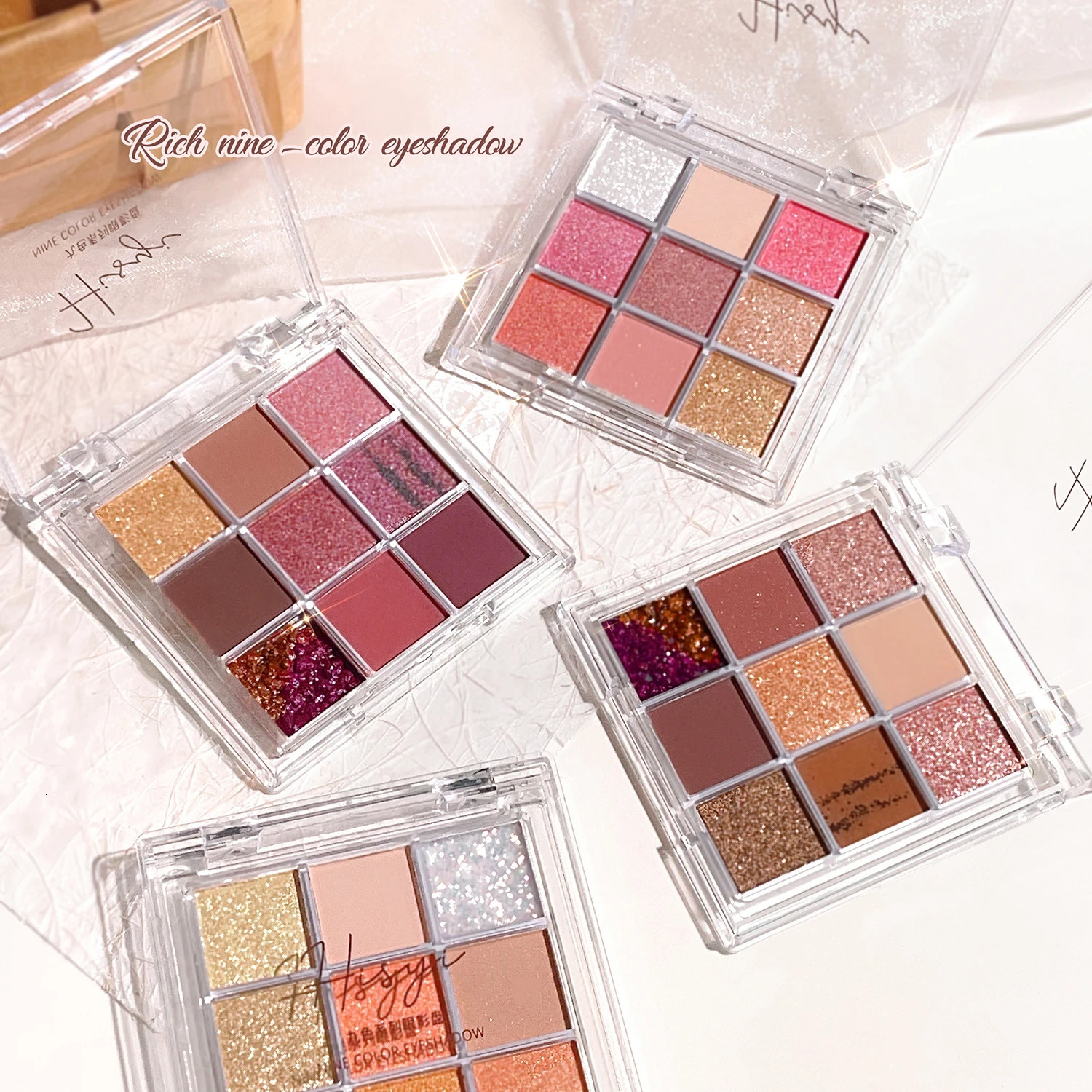 Summer 9 color eyeshadow palette Orange brown pink and gold matte shimmer effect lasting makeup keep glitter rose Eyeshadow 250712