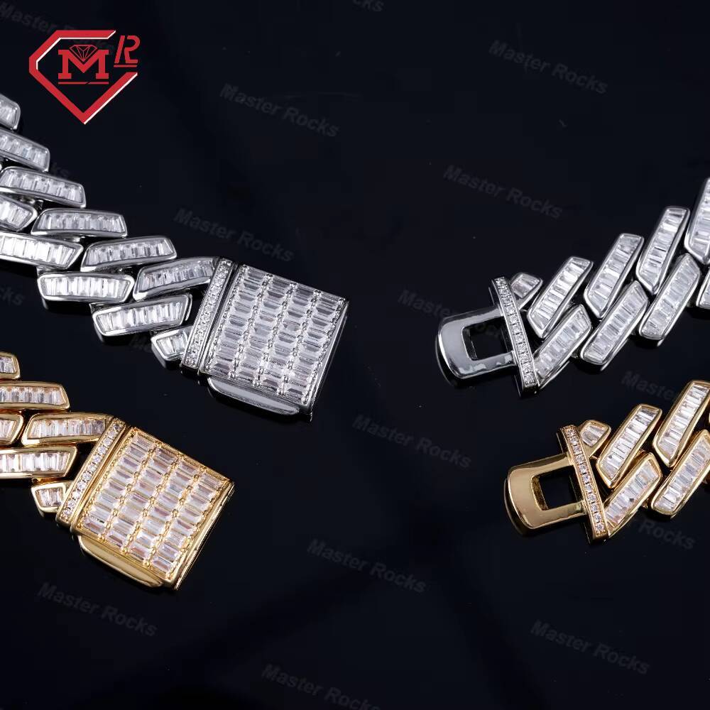 VVS Iced Out Moissanite 15mm Cuban Link Chain Hip Hop 925 Silver Baguette Moissanite Cuban Chain for Men
