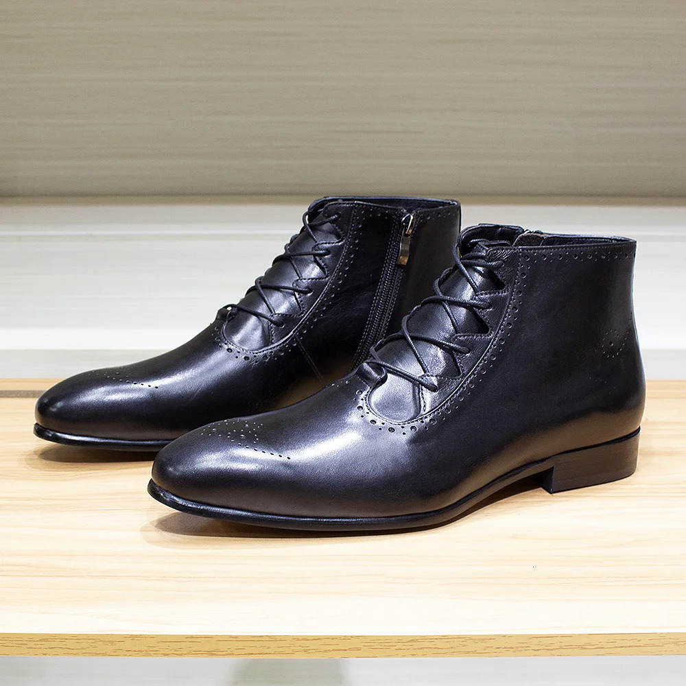Autumn Fashion Genuine Leather Mens Ankle Boots Handmade Lace Up Zip Stylish Oxford Shoes High Quality Dress Boots for Men 250715