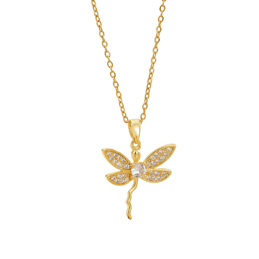 Personalized Fashion Micro Inlaid Zircon Dragoy Pendant Necklace Light Non-Fading Collarbone Chain Jewelry 4F9