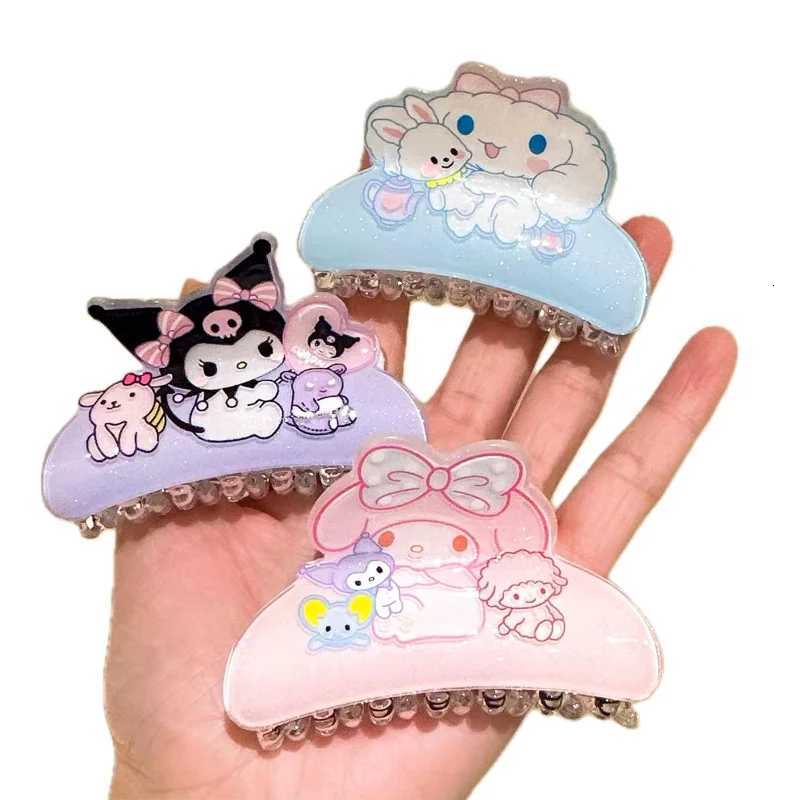 Sanrio Anime Sanrio Kuromi Acrylic Clip Hello Kitty Cinnamoroll Hairpin Melody Pochacco Pompompurin Clip Girl Hairpin Shark Hair Clips w250716
